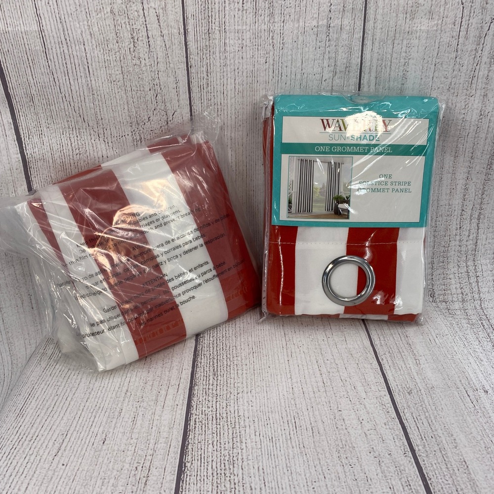 Waverly Solstice Stripe Curtain Panels 52x95 Chili Red White Grommet 2 Panels
